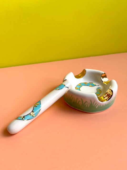 Snake Ashtray & Cigarillo Set - blue snake